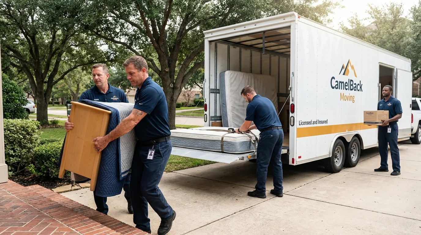 Crew loading residential truck for cross-state move from Huntertown, IN